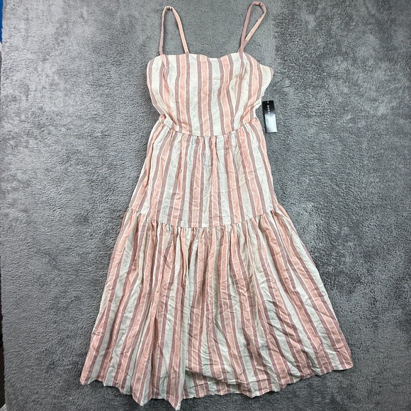 Donna Morgan Dresses & Skirts - Donna Morgan Womens 8 Striped Maxi Dress Tiered Spaghetti Strap Linen Blend NWT